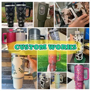 Custom logo 40 oz cup quencher h2.0 Tumbler 30oz 40 Oz metal outdoor Tumbler mug dengan pegangan dan sedotan tutup