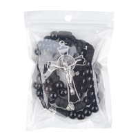 Chapelet Homme Robuste en Paracorde Noire, Collier Croix avec Perles Acryliques de 12 mm pour Catholique