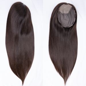 Topper en dentelle complète 10x10 po avec base en soie 4x4 po, cheveux vierges bruts 18 po, densité 130 %, lisses et soyeux, pour femmes chauves aux cheveux fins, en stock - Product Image 1