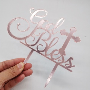 New Arrival Silver 'God Bless' Acrylic Cake Topper for Baby Shower <strong>Baptism</strong> Christening Party Wedding <strong>Decorations</strong> - Product Image 3