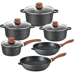 Juego de utensilios de cocina clásicos de aluminio fundido a presión de 10 piezas, duraderos, antiadherentes, aptos para horno, 20/24/28cm, <span class=keywords><strong>cazuela</strong></span> de mármol negro, 24/28cm, freír - Product Image 1