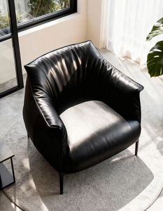 Canapé individuel en cuir véritable minimaliste moderne, fauteuil confortable pour salon, meubles de maison, fauteuil de détente, fauteuil d'appoint - Product Image 2