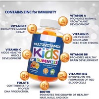 Complément alimentaire quotidien en gommes multivitaminées pour enfants et adolescents, marque privée, avec Vitamines A, C, D, E, B6, B12 et Zinc