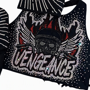 Transfert thermocollant VENGEANCE Ailes <span class=keywords><strong>de</strong></span> crâne en strass et cristaux effet flamme pour T-shirt <span class=keywords><strong>de</strong></span> gym, punk, motocross - Product Image 1