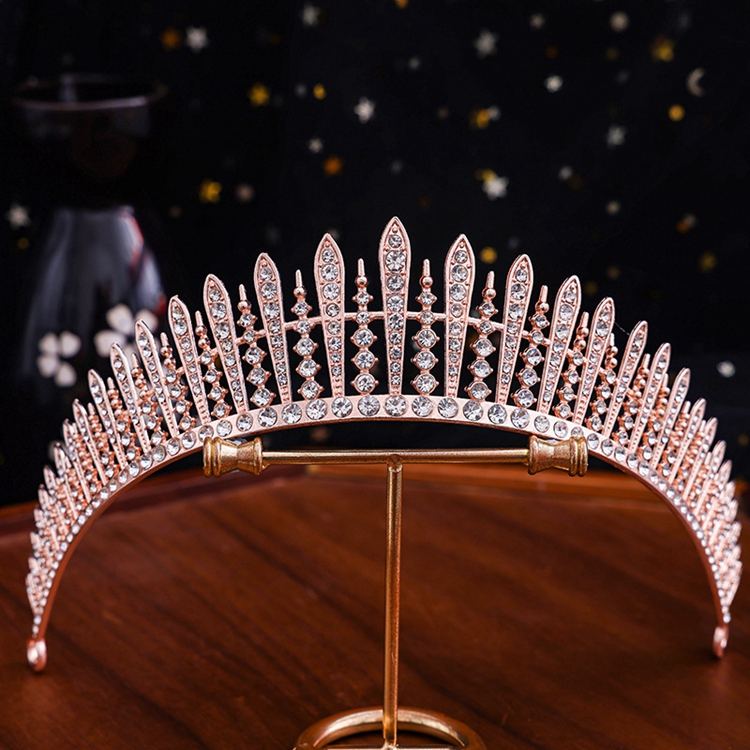 Corona Tiara Con Strass - Oro Rosa, Per Sposa, Principessa, Feste, Compleanni, Accessorio Capelli - Foto 3