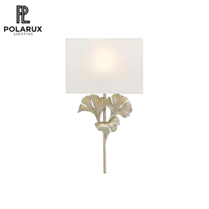 Applique murale Art Déco, style botanique organique, en laiton, feuille <span class=keywords><strong>de</strong></span> Ginkgo, abat-jour en tissu, rectangulaire, unique, sculpturale, applique murale antique en Ginkgo - Product Image 1