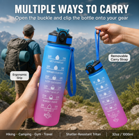 Botella de Agua Motivacional de 32oz con Marcador de Tiempo y Logotipo Personalizado, Libre de BPA, Tritán, Deportiva, para Fitness, Venta al Por Mayor, OEM, a Granel