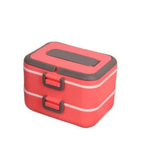 Hai Lớp Nhựa Nhiệt Bảo Quản Hộp Ăn Trưa Hộp Nhựa Vuông Có Tay Cầm - Product Image 1