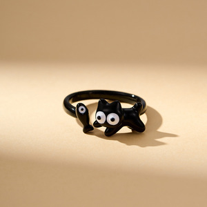 Cute Black Cat Cartoon <b>Adjustable</b> <b>Ring</b> For Women Fashion Jewelry Gift Index Finger <b>Ring</b> - Product Image 1