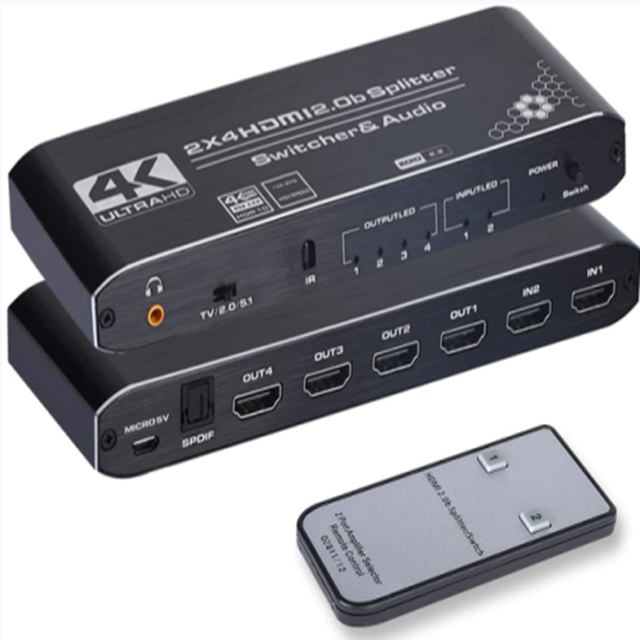 4K HDMI chuyển Splitter 2x4 4K 60Hz HDMI 2.0b 2 trong 4 ra với vô hướng quang Toslink SPDIF 3.5mm trích xuất âm thanh chuyển Splitter