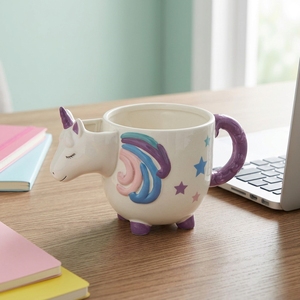 Tazza in Porcellana per Caffè e Latte con Design Unicorno, Tazza in Ceramica Personalizzabile con Porta Bustine di Tè - Product Image 1