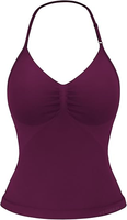 Tank Top Halter Seamless Wanita Custom OEM, Camisole Yoga dengan Bra Terintegrasi, Fit Reguler, Stretchable, Bernapas, Ringan, Cepat Kering