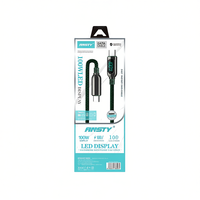 Ansty S-027 1 Meter Kabel Pengisian Cepat 100W C-C Tampilan Digital Kabel Data Kecepatan Tinggi Pelindung Anyaman Nilon Konduktor Tembaga Murni untuk