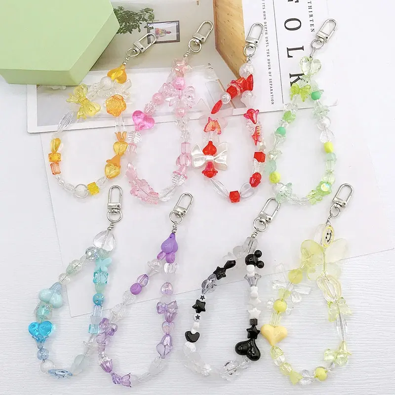 New AvrialFlower Girls Beads Plastic Acrylic Keychain Decoration Bracelet Key Charm Pendant