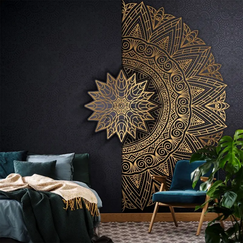 Bohemian siyah mandala duvar kağıdı Zen yoga duvar