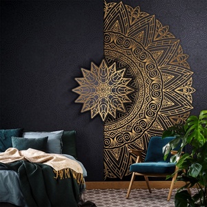 Papier peint bohème noir <span class=keywords><strong>mandala</strong></span>, murale zen yoga - Product Image 1