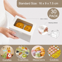 Boîte à cupcakes à fenêtre 2 compartiments en carton blanc avec insert transparent, support de présentation pour cupcakes, boîte à muffins, vente en gros