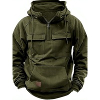 Nouveau sweat à capuche unisexe en molleton uni pour l'été, style européen et américain, sportif, multi-poches avec empiècements en cuir
