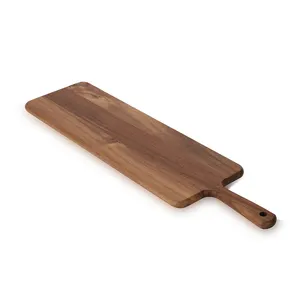 Tabla para servir pizza de madera de Color oscuro, tabla para cortar madera de acacia con asa, tabla de cortar para cocina, bandeja para servir queso y comida