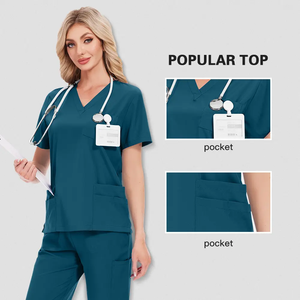Conjunto de exfoliación elástica de secado rápido para hombres y mujeres, uniforme de exfoliación con cuello en V, Pantalón recto, conjunto de uniforme de salud para médicos de Hospital - Product Image 3