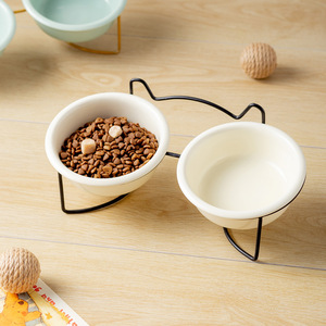 BESTCERA Bol Rond en Céramique Crème avec Support Oreilles de <span class=keywords><strong>Chat</strong></span> - <span class=keywords><strong>Gamelle</strong></span> en Céramique pour Chats et Chiens - Product Image 2