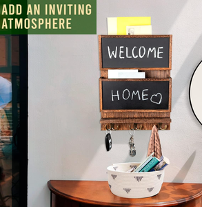 Organisateur mural décoratif pour journaux et courrier, porte-clés et courrier décoratif avec surface tableau noir et crochets pour clés - Product Image 4