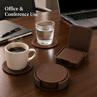 Ensemble de sous-verres en cuir PU avec logo personnalisé, sous-verres ronds et carrés avec support pour table basse, bureau, coffrets cadeaux d'entreprise