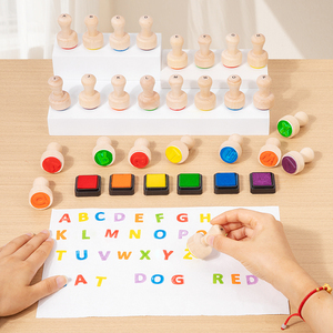 Set di Timbri Educativi Montessori in Legno CE CPC <span class=keywords><strong>con</strong></span> <span class=keywords><strong>Alfabeto</strong></span>, <span class=keywords><strong>Numeri</strong></span> e Forme, Carte Flash per l'Apprendimento Precoce, Giocattolo Divertente per Bambini - Product Image 2