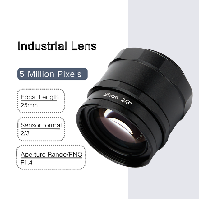 Machine Vision Lens 5MP 25mm F1.4 C-Mount Fixed Focus 2/3" Industrial Lens for Low Light Inspection