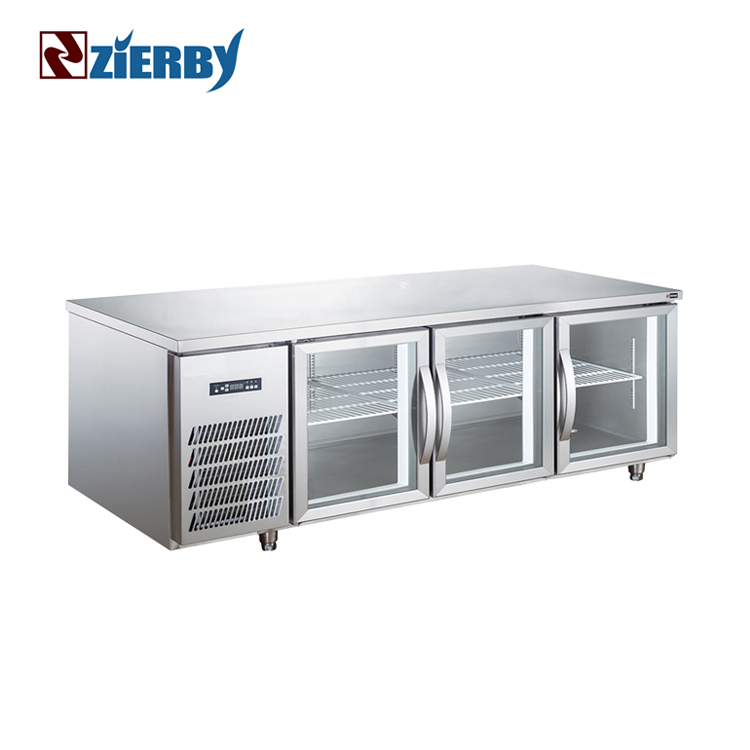 Factory manufacturing stainless steel OEM 1.8m 3 glass door hotel bar commercial freezer