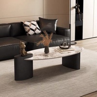 Zayshine italien minimaliste blanc Base en métal Table basse granit comptoir forme ovale salon meubles ensemble théière