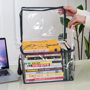 Transparent Book Storage Bag <b>Foldable</b> With Lid Portable Student Organizer For <b>Desk</b> Use - Product Image 2