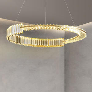 Lampe suspendue minimaliste moderne avec anneau en cristal doré et éclairage LED avec télécommande pour le salon de l'hôtel - Product Image 5
