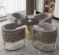 Fauteuil de salle à manger haut de gamme en acier inoxydable doré, chaise d'appoint en velours et cuir pour projets de restaurants et salons de luxe modernes
