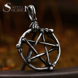 Colgante de pentagrama de acero inoxidable 316L, colgante de huesos de Calavera, colgante de motorista Punk, joyería fresca - Product Image 1