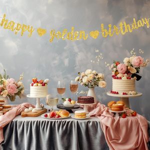 Bannière Joyeux Anniversaire Dorée Scintillante, <span class=keywords><strong>D</strong></span>écorations de Fête Thème Doré Pailleté, Guirlande <span class=keywords><strong>d</strong></span>'Anniversaire et Toile de Fond pour Femmes et Hommes - Product Image 4