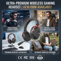 Headset Gaming Nirkabel OEM ODM dengan Peredam Kebisingan Aktif, Suara Surround 7.1, Desain Over-Ear Kulit dan Logam