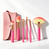 Ensemble de pinceaux de maquillage 6 pièces/ensemble avec sac, poils en nylon de qualité supérieure, manche en bois de rose, tube en aluminium durable, étui portable à fermeture éclair