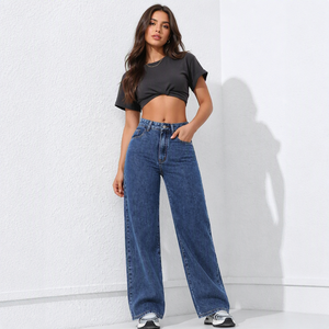 Jeans Larghi a Vita Alta da <span class=keywords><strong>Donna</strong></span>, Stile Vintage, Non Elasticizzati, in Denim Rigido, Stock all'Ingrosso per Streetwear - Product Image 1