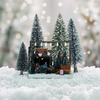 LED-Beleuchtetes Weihnachtsdorf-Szenario Miniatur-Weihnachtsbaum-Ladenhaus Feiertagsdekoration