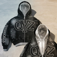 Sweat à capuche zippé surdimensionné en coton personnalisé, double capuche, broderie vieillie, style streetwear, coupe déchirée, avec strass pour homme
