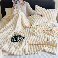 Plaid lourd et chaud en fausse fourrure de lapin, couleur beige crème unie, 100% polyester, anti-bactérien, pour canapé et lit