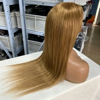 Perruque Lace Front sans colle, prête à porter, en cheveux naturels blond miel, lisse, avec nœuds pré-décolorés, longue et droite pour femmes