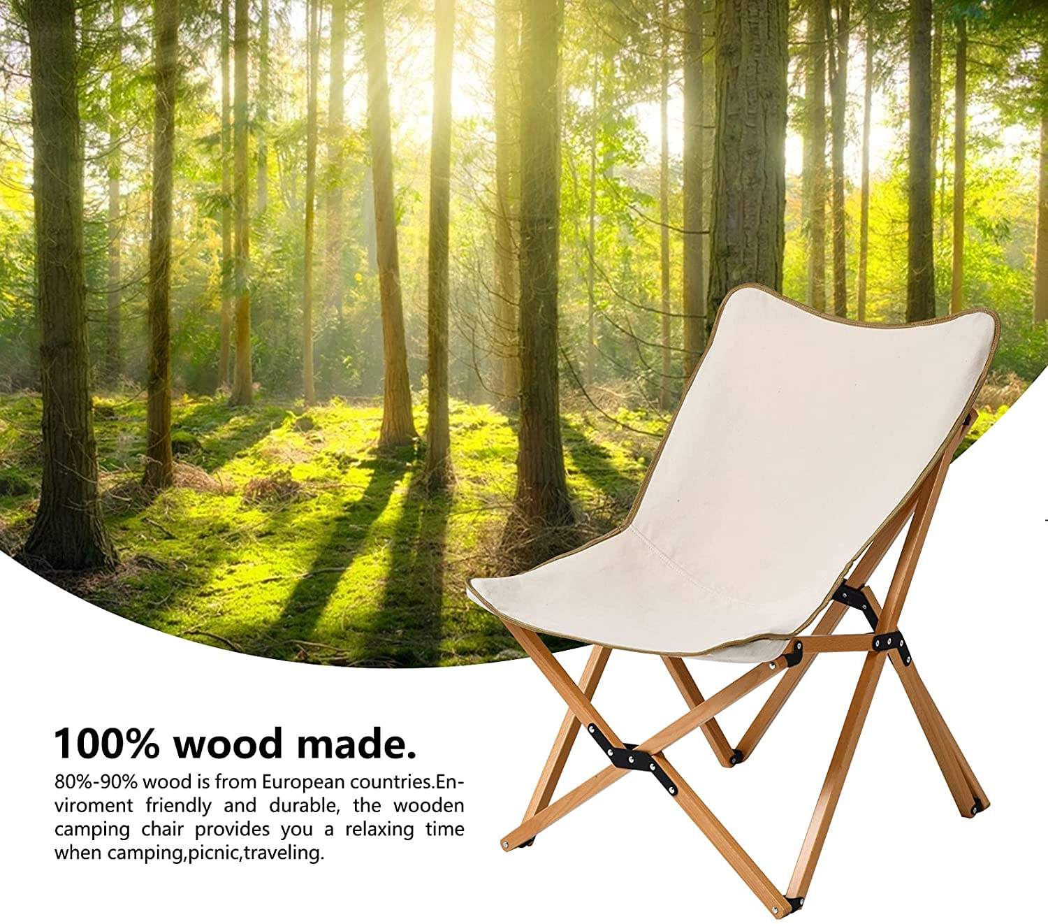 WOQI Camping Wooden Chair Wholesale Cheap Travel Kids Folding Camp Chair  With Carry Bag