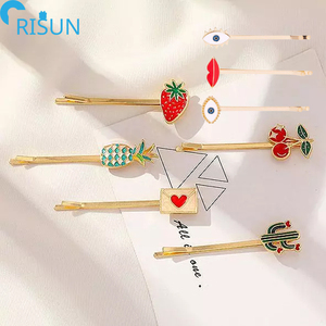 Horquillas esmaltadas de Metal <span class=keywords><strong>para</strong></span> el pelo, broches de pelo esmaltados a la moda, <span class=keywords><strong>para</strong></span> labios, frutas, fresas, plantas y hojas - Product Image 1