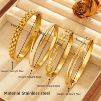 Set Gelang Baja Anti Karat Boxi Trendy Berlapis PVD Emas 18K Motif Sisik Ikan, Gesper Tapal Kuda, Tatahan Zirkon Gaya Bambu