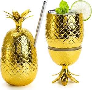 Gobelets fantaisie 16OZ en forme d'ananas doré avec paille extensible, gobelets de fête hawaïens pour décorations de cocktails, fabriqués au Vietnam - Product Image 1