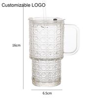 Tasse à boire domestique grande capacité en verre martelé à rayures verticales, Mug à café et à eau, Gobelet de voyage avec paille