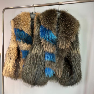 Privé personnalisé mélange couleurs entier naturel fourrure de raton laveur gilet manteau femmes mode tenues réel fourrure fourrure Gilets veste - Product Image 3