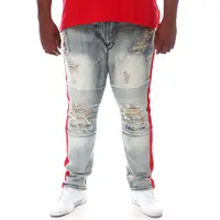מפעל מותאם אישית ג 'ינס היפ הופ קטר ברך אדום צד פס בתוספת גודל גברים של ג' ינס